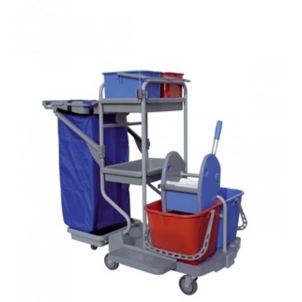 Carucior cu doua galeti de 15L, storcator, doua galeti de 9L, raft si suport pentru sac de 120L Carucior cu doua galeti de 15L, storcator, doua galeti de 9L, raft si suport pentru sac de 120L